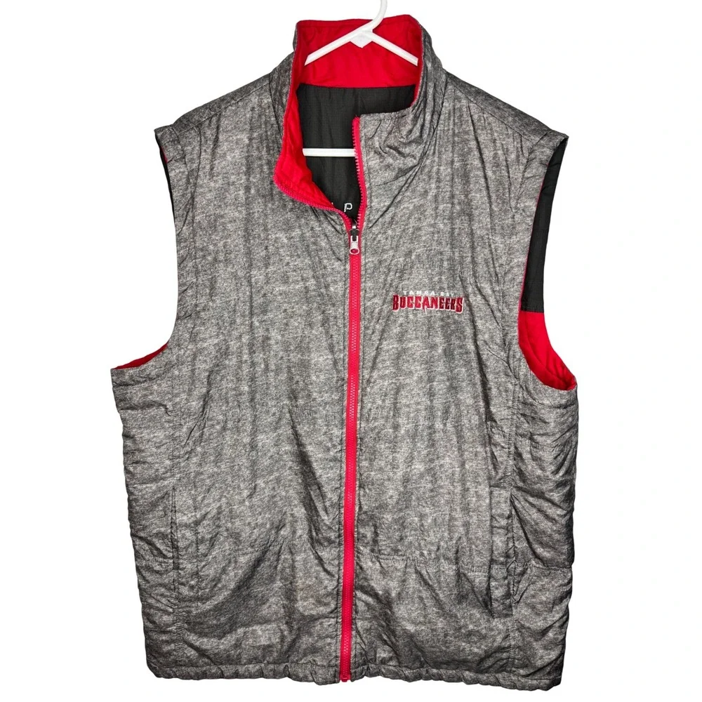Tampa Bay Buccaneers NFL Reversible Vest Men's Large Red Gray Full Zip Football